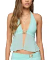 Edikted Sea Star Split Front Chiffon Top In Blue
