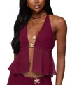 Edikted Sea Star Split Front Chiffon Halter Top In Burgundy