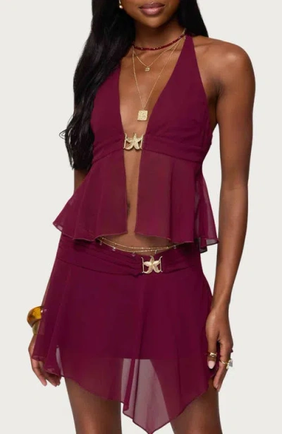 EDIKTED EDIKTED SEA STAR SPLIT FRONT CHIFFON HALTER TOP