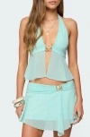Edikted Sea Star Split Front Chiffon Top In Blue