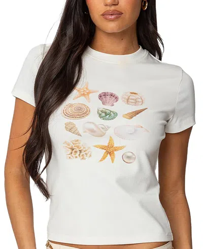 Edikted Seashells Graphic T Shirt In White