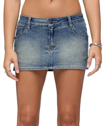 Edikted Seffie Low Rise Stretchy Denim Micro Skort In Blue
