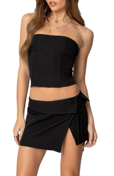 Edikted Selena Lace-up Strapless Corset Top In Black