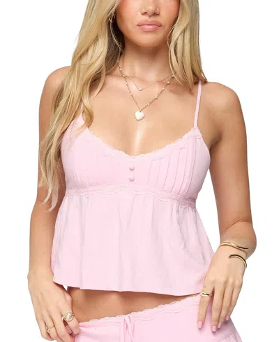 Edikted Selene Lacey Pleated Tank Top In Pink