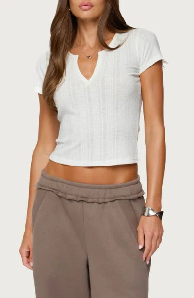 Edikted Semisheer Notch Neck Crop T-shirt In White