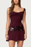 Edikted Sequin Backless Cowl Neck Mini Dress In Burgundy, Women's At Urban Outfitters In Burgundy