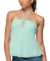 Edikted Sequin Keyhole Chiffon Halter Top In Blue