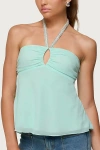 Edikted Sequin Chiffon Keyhole Halter Top In Aqua, Women's At Urban Outfitters In Blue