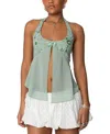 Edikted Floral Sequin Split Chiffon Halter Top In Sage