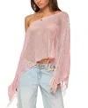 Edikted Sequin Fringe Knit Poncho In Pink