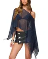 Edikted Sequin Fringe Knit Poncho In Blue