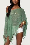Edikted Sequin Fringe Knit Poncho In Green
