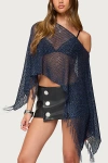 Edikted Sequin Fringe Knit Poncho Top In Navy, Women's At Urban Outfitters In Blue