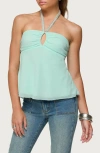 Edikted Sequin Keyhole Chiffon Halter Top In Blue