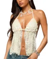 Edikted Sequin Lace Split Front Backless Top In Pattern