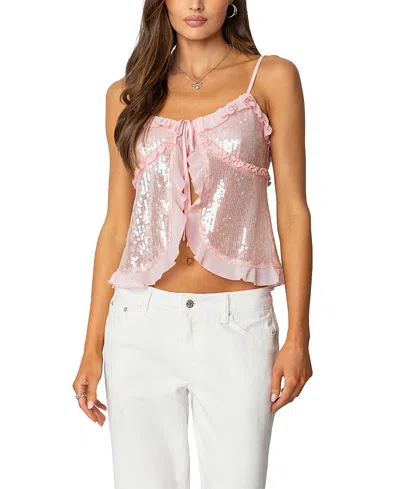 EDIKTED SEQUIN RUFFLED SPLIT FRONT TOP