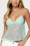 Edikted Sheer Sequin Mesh Babydoll Camisole In Blue