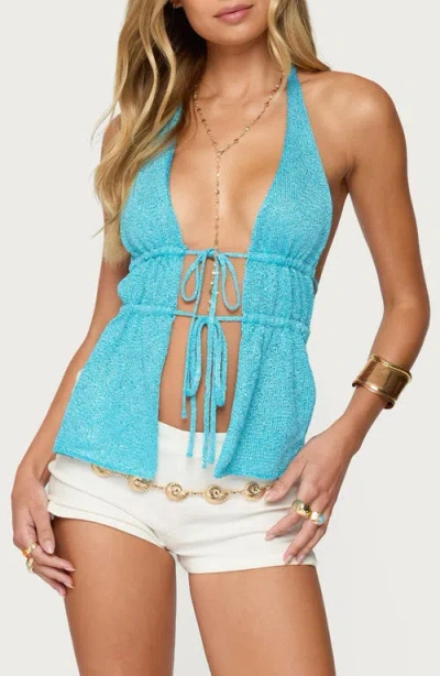 EDIKTED EDIKTED SEQUIN SPLIT FRONT KNIT HALTER TOP