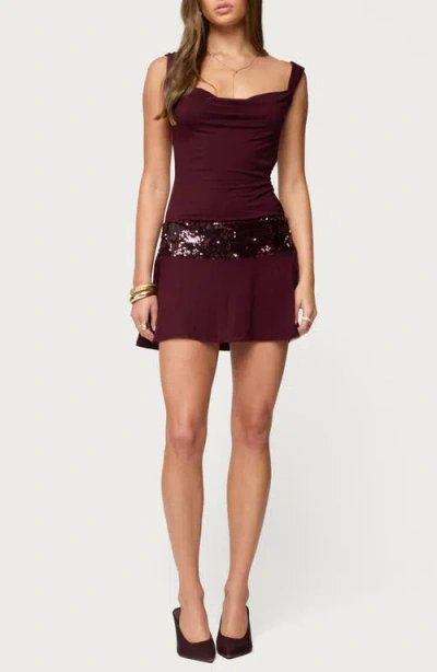 Edikted Sequin Trim Backless Minidress In Burgundy