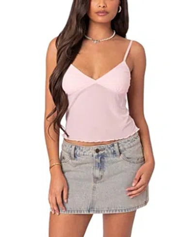 Edikted Serafina Sheer Mesh Tank Top In Pink