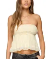Edikted Seren Ruffle Chiffon Strapless Top In White