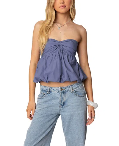 Edikted Serina Strapless Bubble Top In Blue