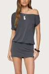 Edikted Sevie Off Shoulder Mini Dress In Dark/gray, Women's At Urban Outfitters In Gray