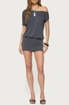 Edikted Sevie Off Shoulder Mini Dress In Gray