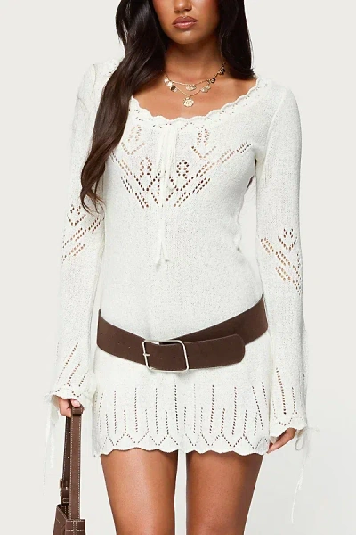 Edikted Shaia Pointelle Knit Mini Dress In Cream, Women's At Urban Outfitters In White
