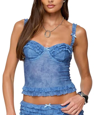 Edikted Shailee Ruffled Bra Top In Blue