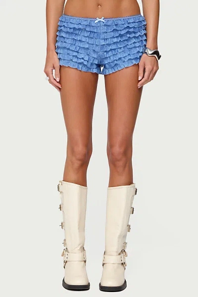 Edikted Shailee Ruffled Shorts In Blue