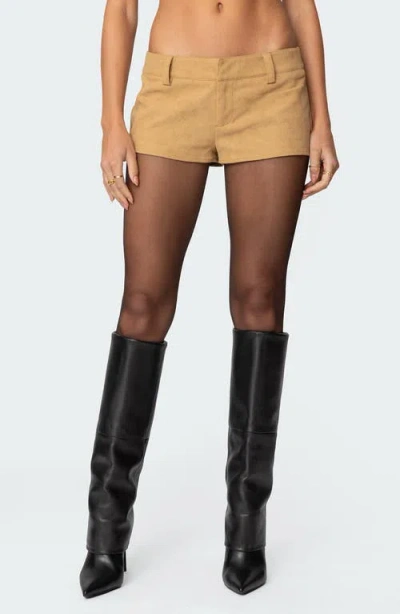 Edikted Shane Faux Suede Microshorts In Tan