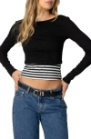 Edikted Shania Layered Long Sleeve Crop Top In Black