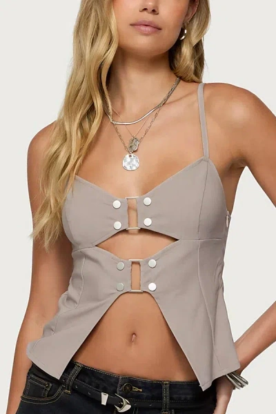 Edikted Shay Split Front Buckle Tank Top In Light/gray, Women's At Urban Outfitters