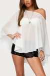 Edikted Sheer Chiffon One-shoulder Poncho In White