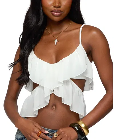 EDIKTED SHEER CHIFFON RUFFLED CUT OUT TOP