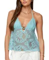 Edikted Sheer Crochet Babydoll Halter Top In Blue