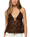 Edikted Sheer Crochet Babydoll Halter Top In Black