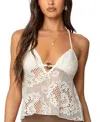 Edikted Sheer Crochet Babydoll Halter Top In Cream