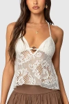 Edikted Sheer Crochet Babydoll Halter Top