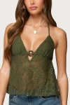 Edikted Sheer Crochet Babydoll Halter Top In Green, Women's At Urban Outfitters