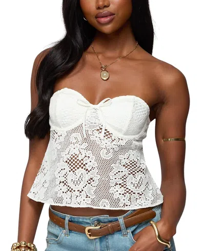 Edikted Sheer Crochet Strapless Cupped Top In White