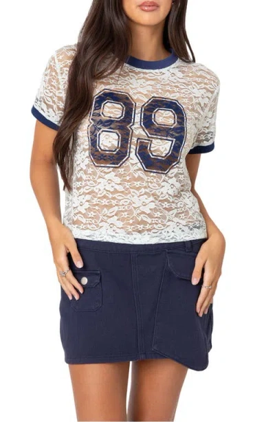 Edikted Sheer Lace 89 T-shirt In White