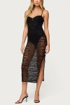 Edikted Sheer Lace Built In Bodysuit Midi Dress In Black, Women's At Urban Outfitters In Black