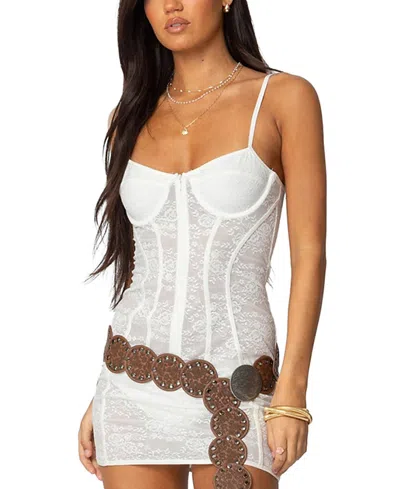 Edikted Sheer Lace Cupped Mini Dress In White