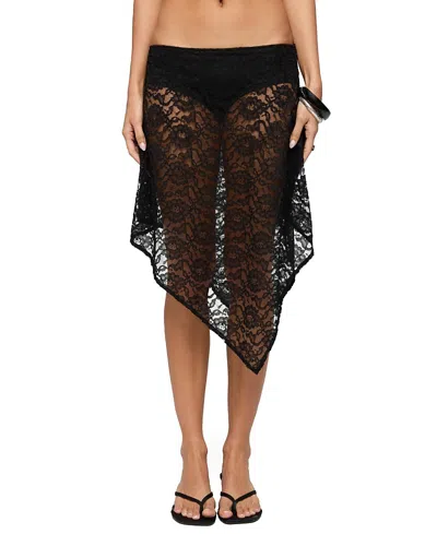 Edikted Handkerchief Hem Low Rise Sheer Lace Skirt In Black