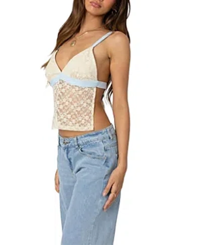 Edikted Sheer Lace Open Back Tank Top In Cream