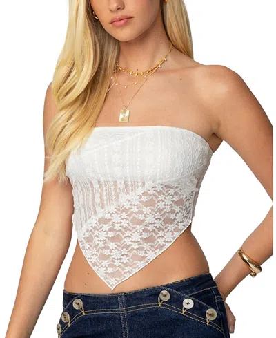 Edikted Sheer Lacehandkerchief Top In White