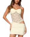 Edikted Sheer Lacey Asymmetric Mini Dress In Neutral