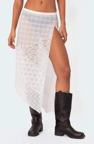 Edikted Sheer Patchwork Lace Maxi Skirt In White